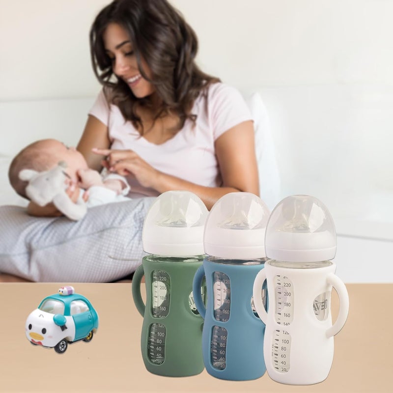 Kingwi 3 Pack Silicone Sleeves for Avent Natural Glass Baby Bottles, Anti Breakage Baby Bottle Holder, Compatible with Philips Avent Glass Natural Baby Bottle (Dark Blue+Dark Green+White, 8 OZ) - Image 2